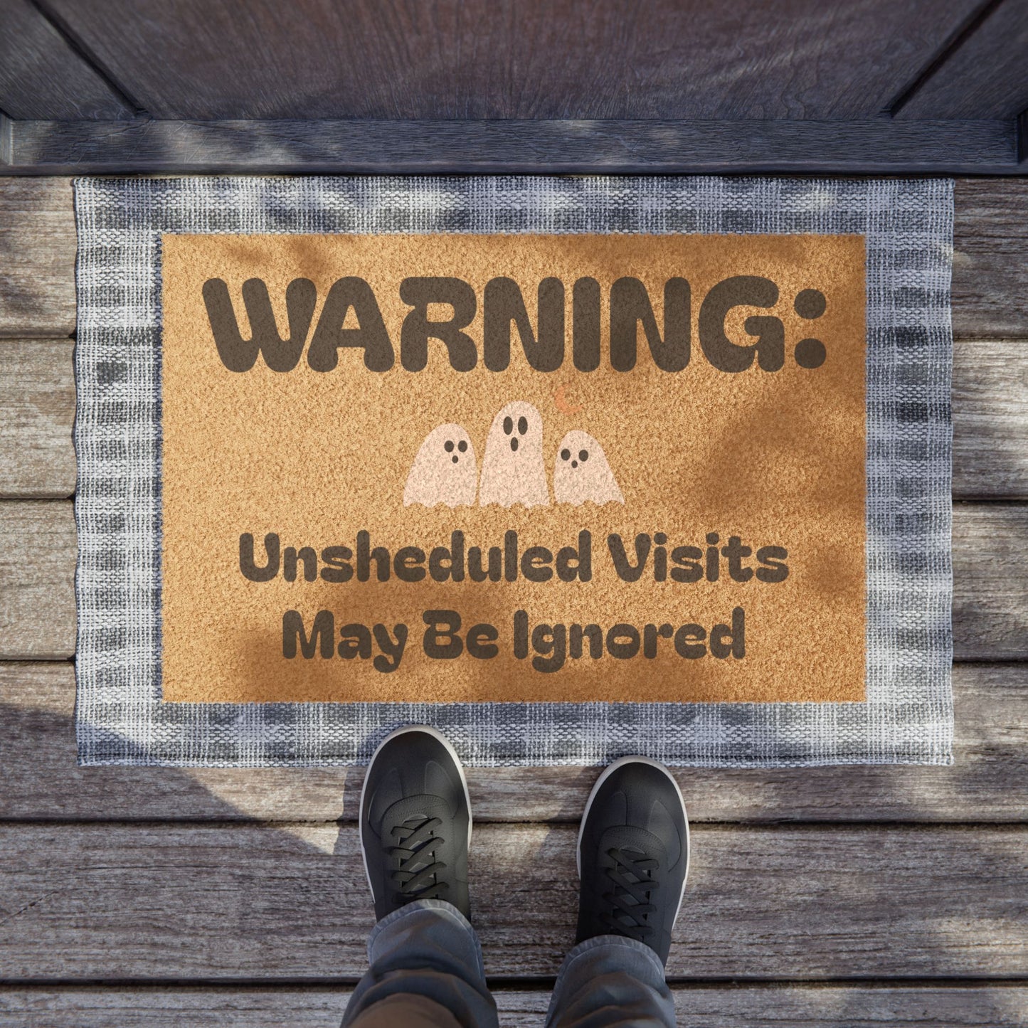 Doormat - "WARNING: Unscheduled Visits May Be Ignored" Halloween Ghost Welcome Mat