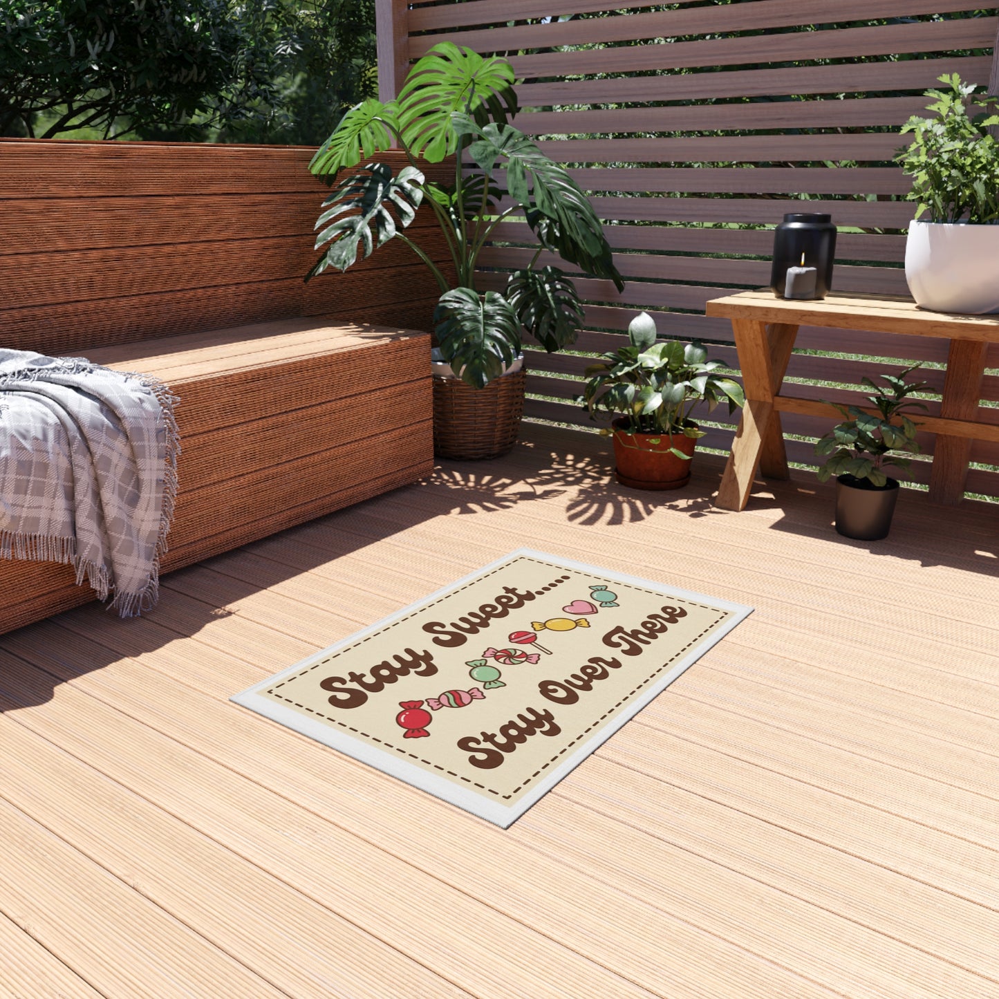 Outdoor Rug — "Stay Sweet Stay Over There" Candy Doormat