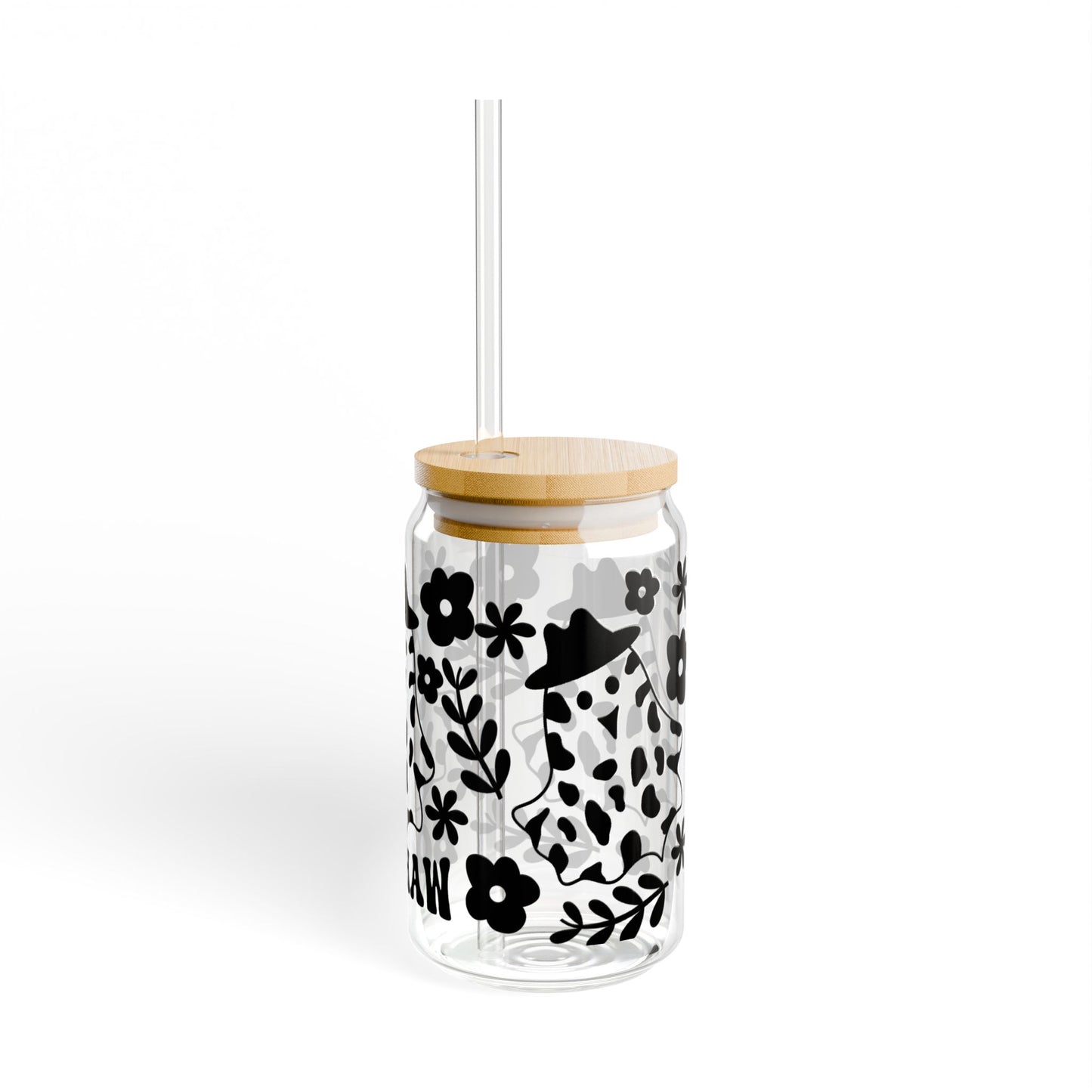 Boohaw Cow Skull 16oz Glass Sipper — Halloween Western Floral
