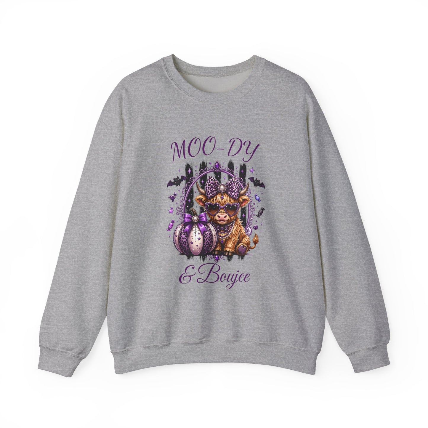 Halloween 'Moo-dy' Cow Crewneck Sweatshirt — Cute Spooky Cow Fall Pullover