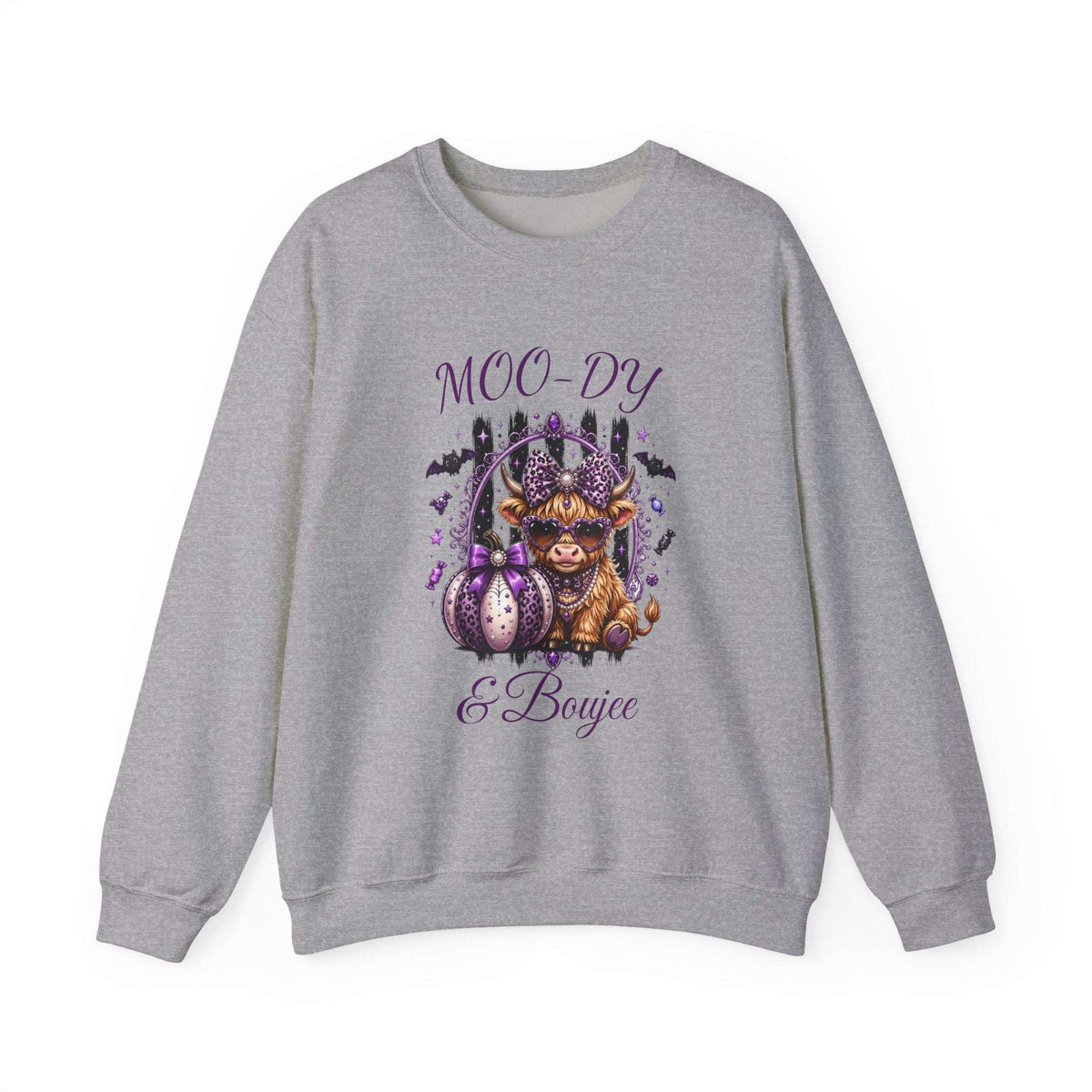 Halloween 'Moo-dy' Cow Crewneck Sweatshirt — Cute Spooky Cow Fall Pullover