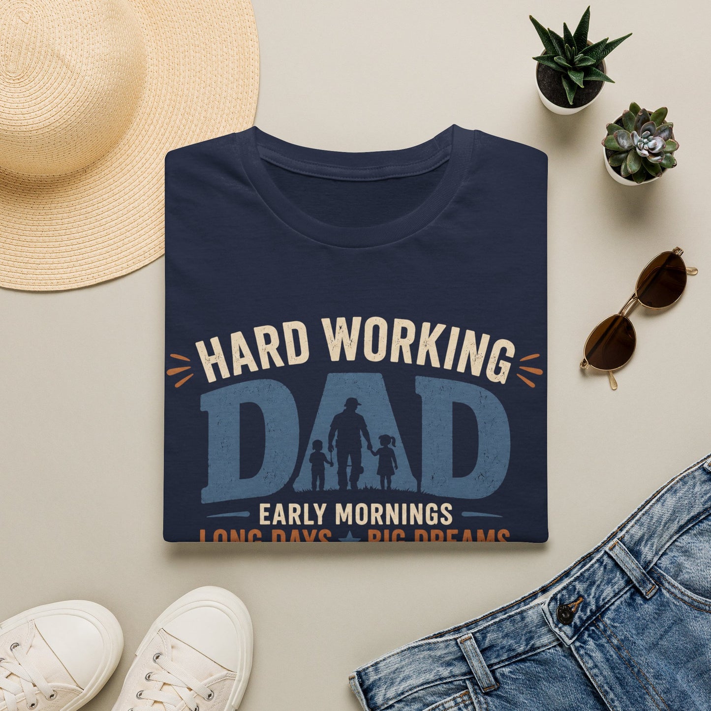 Hard Working Dad T‑Shirt — 'Hard Working DAD: Early Mornings, Long Days, Big Dreams' Father's Day Tee