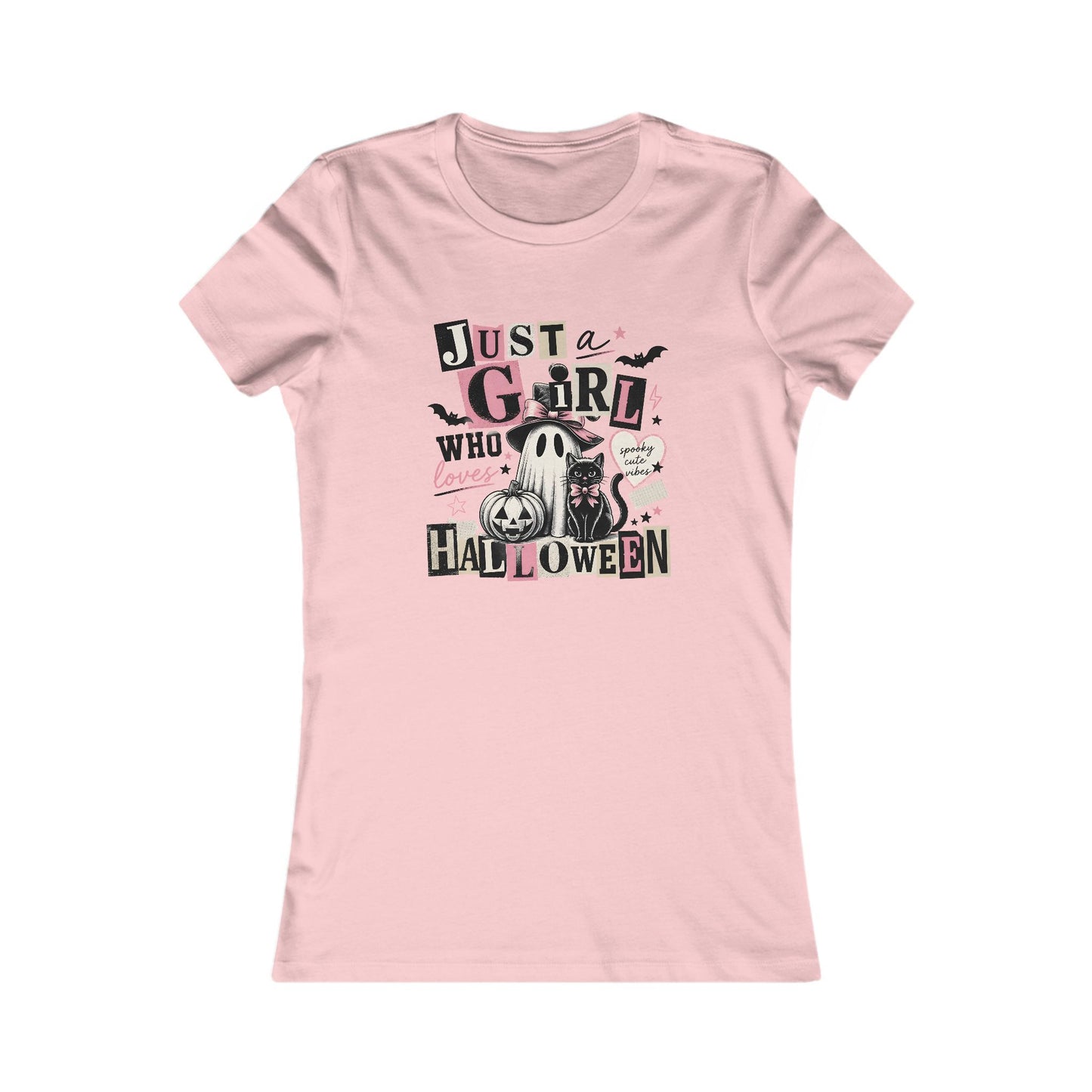 Just a Girl Who Loves Halloween Shirt, Ghost and Black Cat Graphic Tee