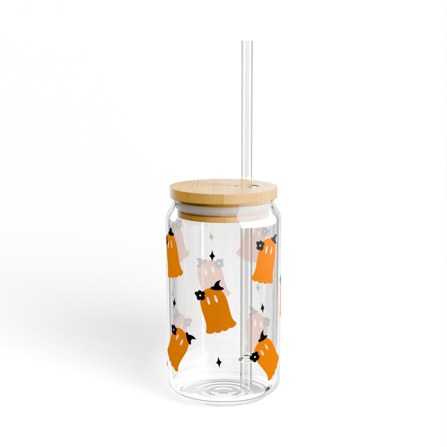 Ghosts 16oz Sipper Glass — Cute Boo Halloween Drinking Jar with Straw