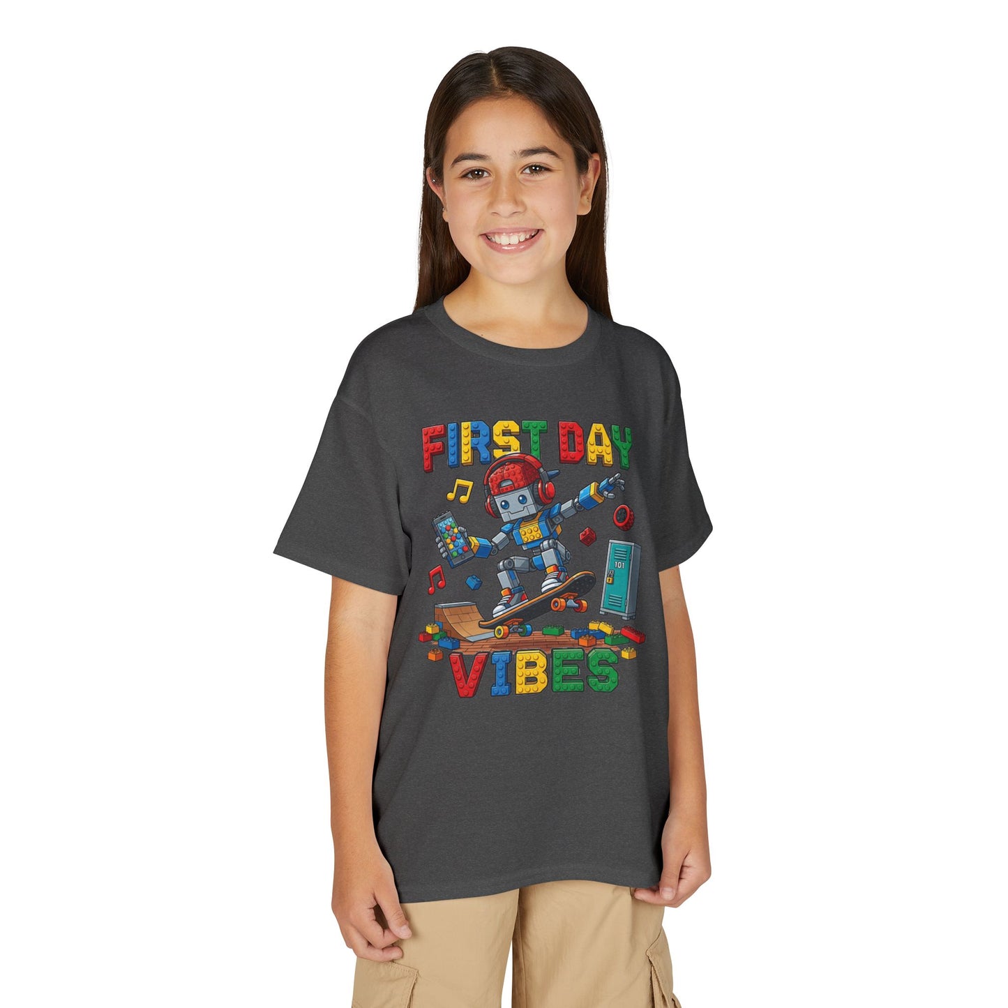 "First Day Vibes" Skateboard Robot Youth Tee