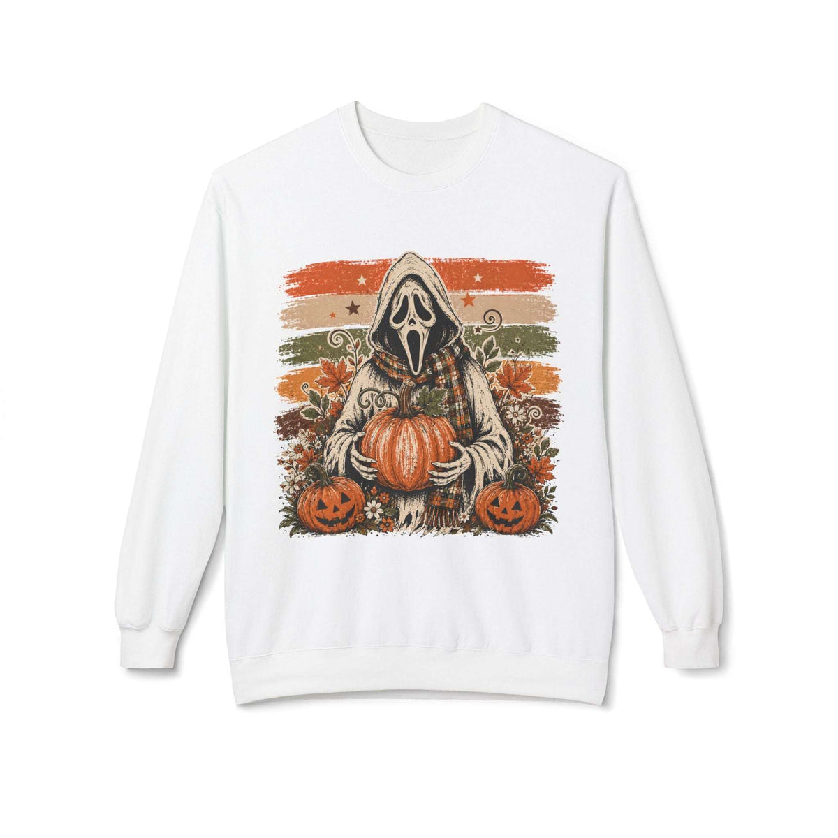 Halloween Scream Mask Crewneck Sweatshirt — Pumpkin & Jack-O'-Lantern Fall Graphic
