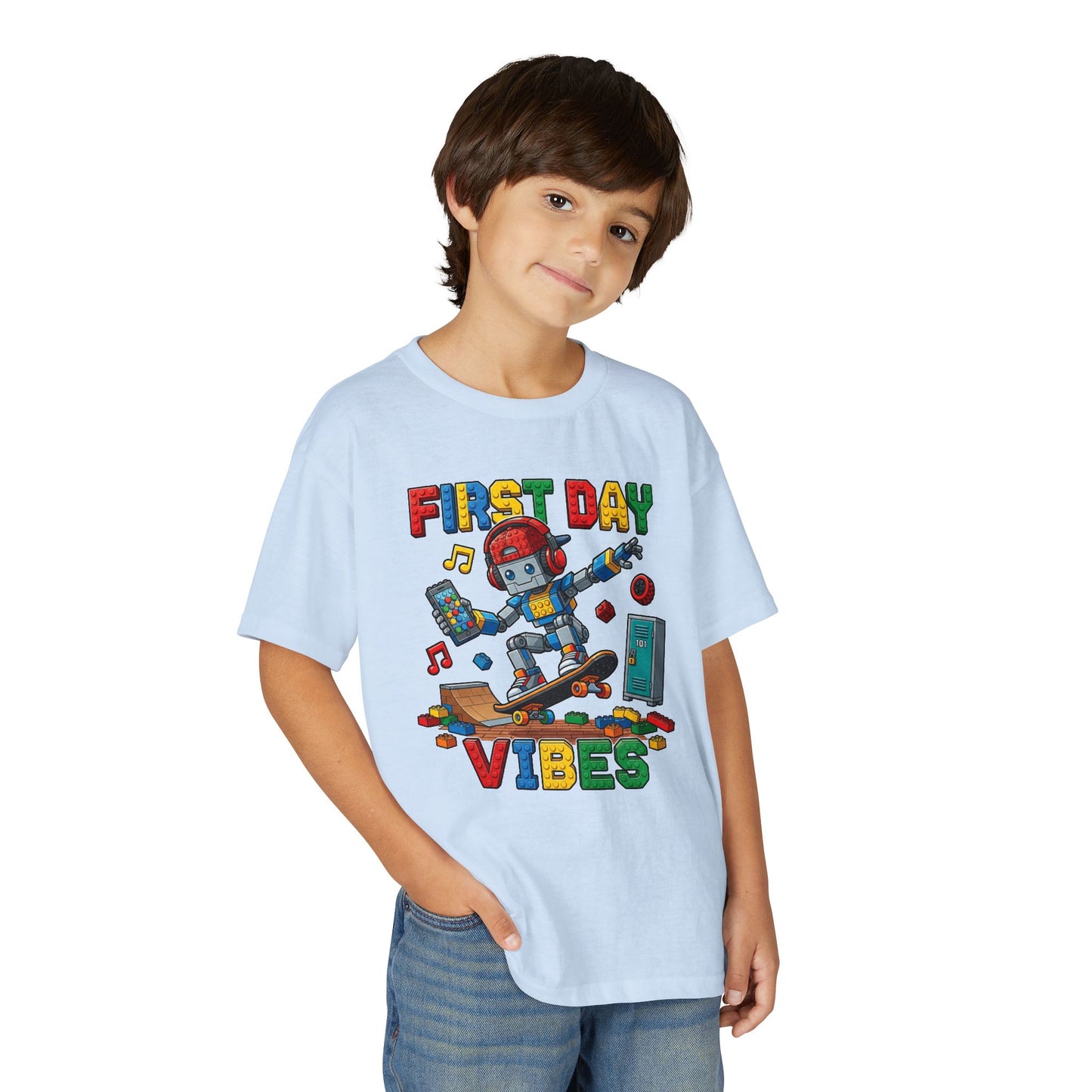 "First Day Vibes" Skateboard Robot Youth Tee