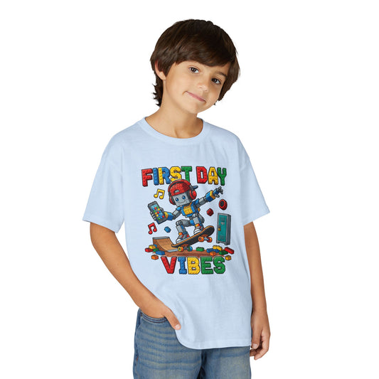 "First Day Vibes" Skateboard Robot Youth Tee