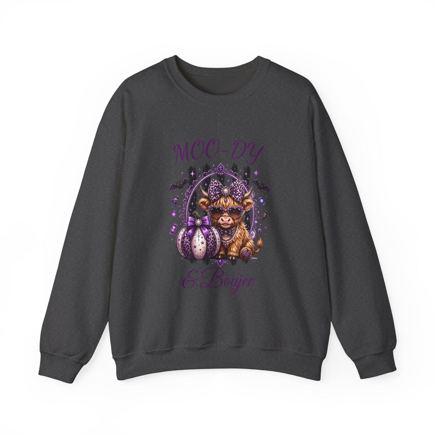 Halloween 'Moo-dy' Cow Crewneck Sweatshirt — Cute Spooky Cow Fall Pullover