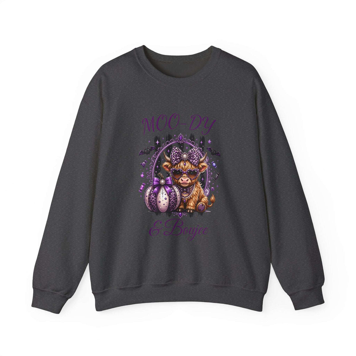 Halloween 'Moo-dy' Cow Crewneck Sweatshirt — Cute Spooky Cow Fall Pullover