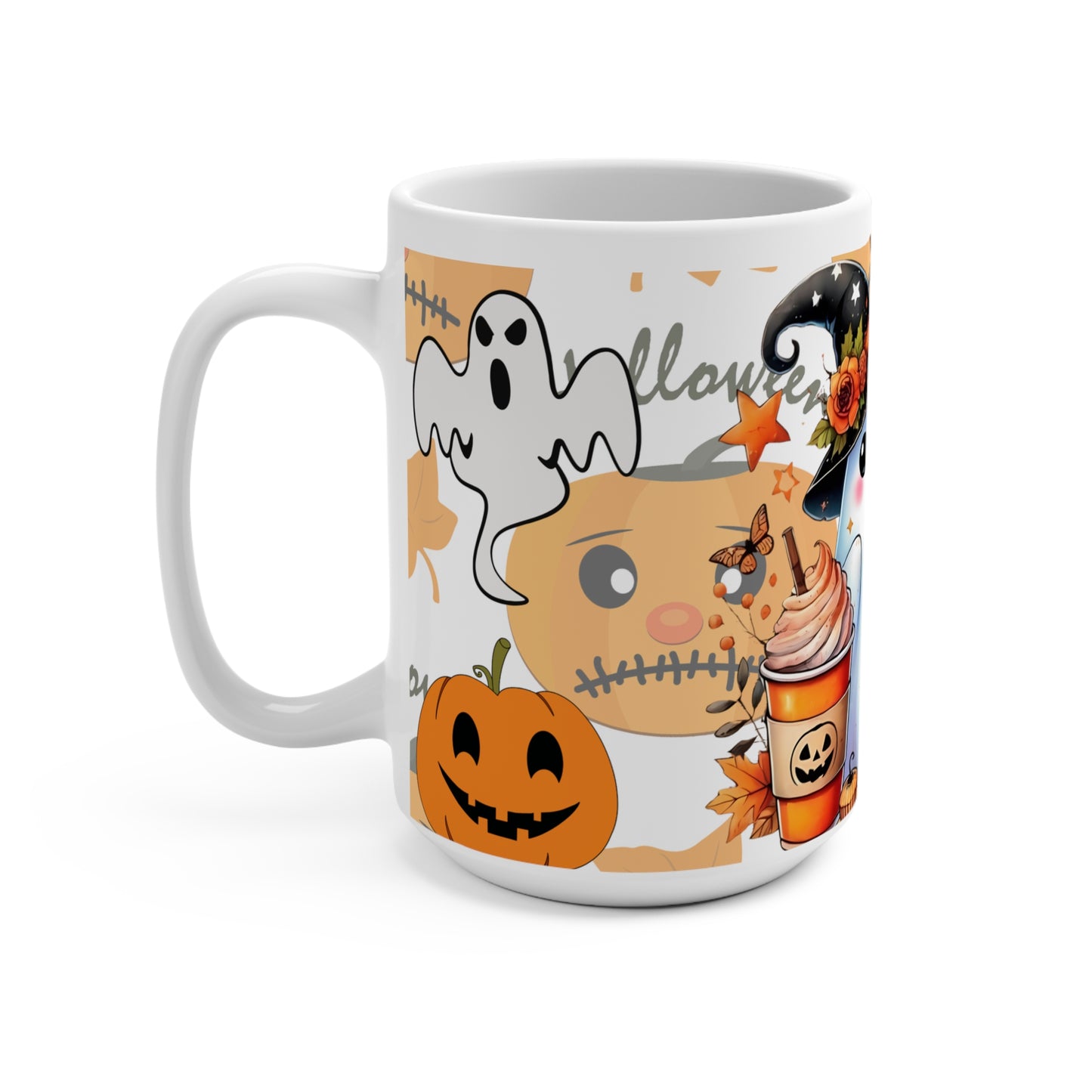"Spooky Spice and Everything Nice" 15oz Halloween Ghost Mug — Pumpkin Latte Coffee Cup