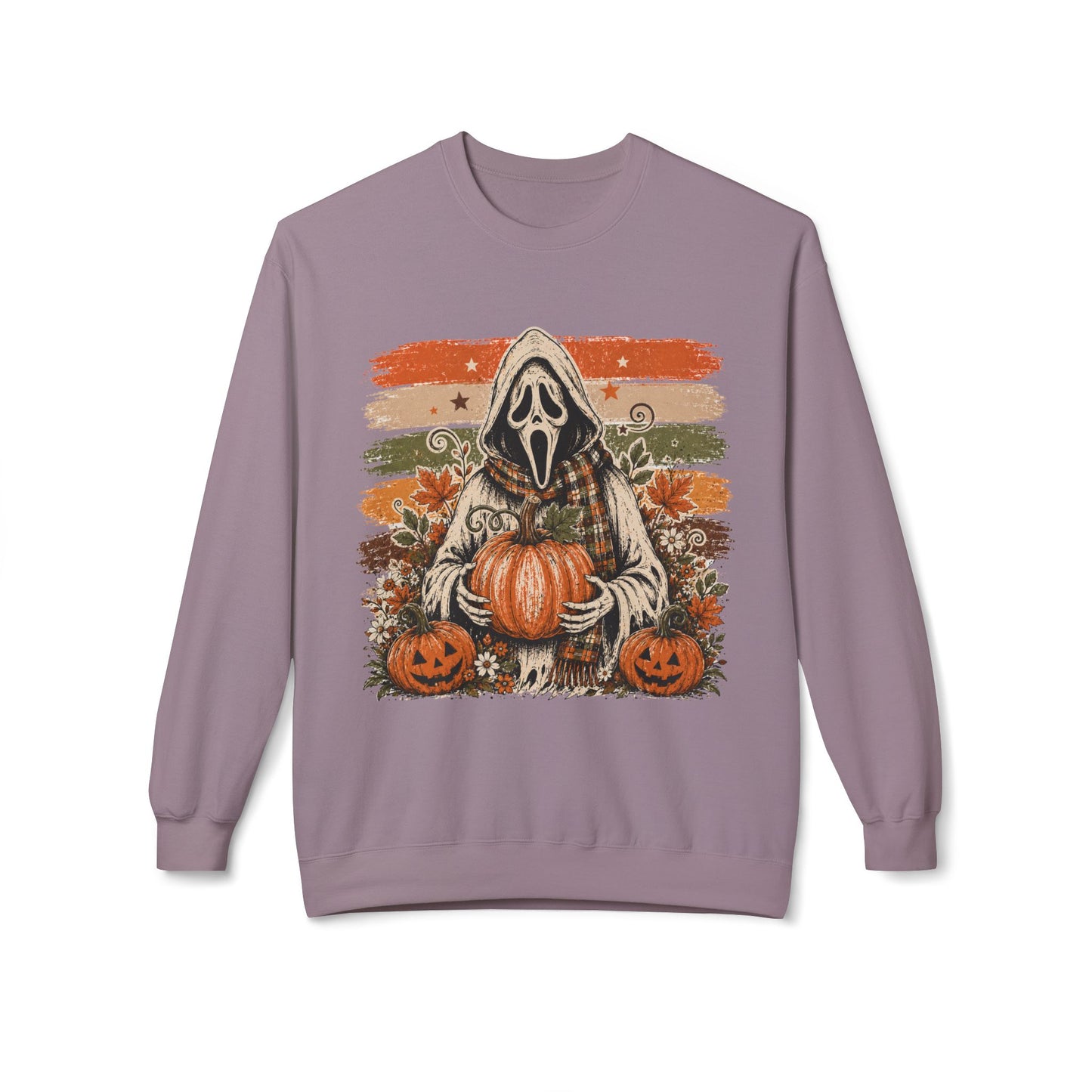 Halloween Scream Mask Crewneck Sweatshirt — Pumpkin & Jack-O'-Lantern Fall Graphic
