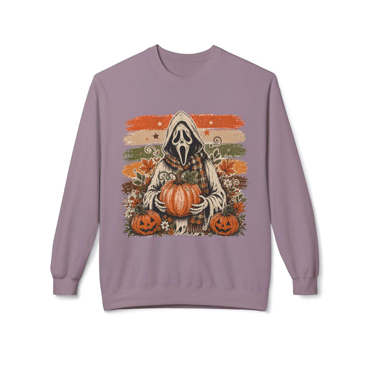 Halloween Scream Mask Crewneck Sweatshirt — Pumpkin & Jack-O'-Lantern Fall Graphic