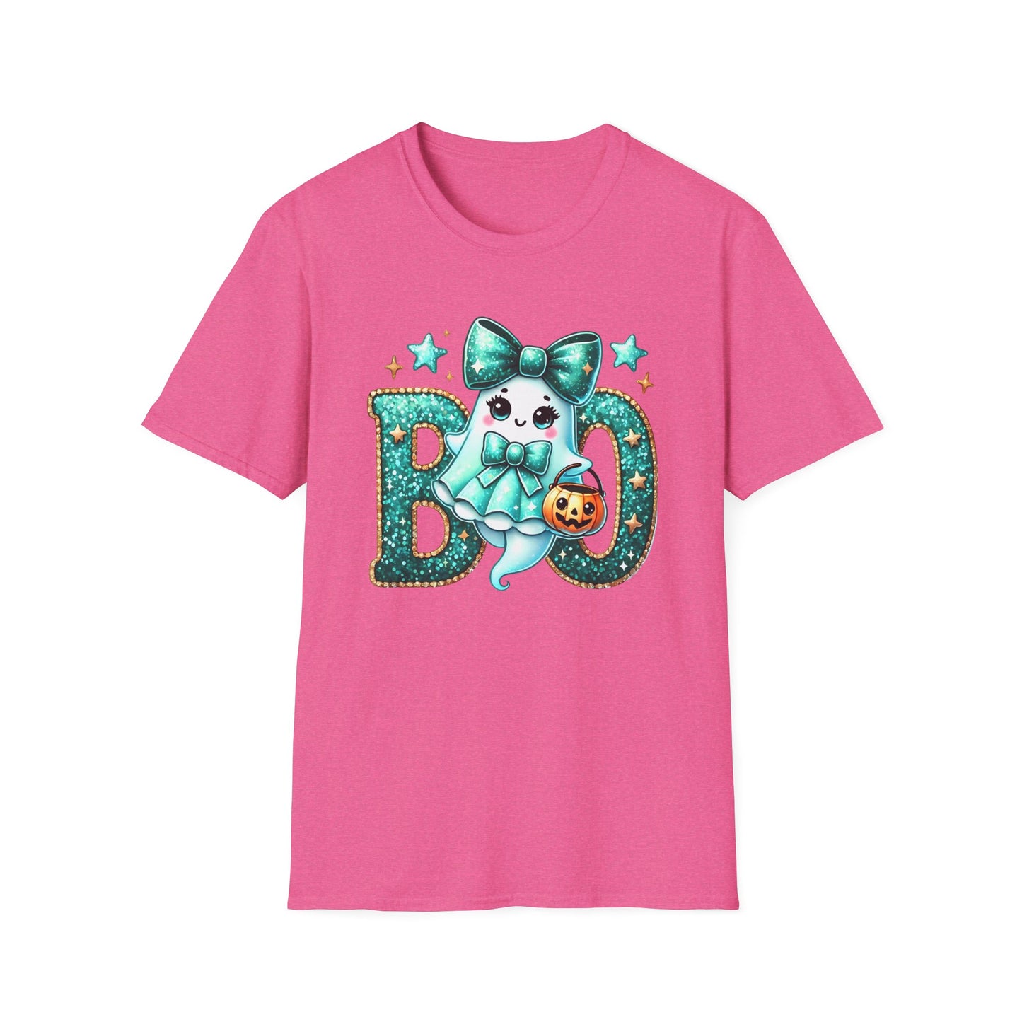 BOO Ghost T‑Shirt — Cute Teal Bow Halloween Tee