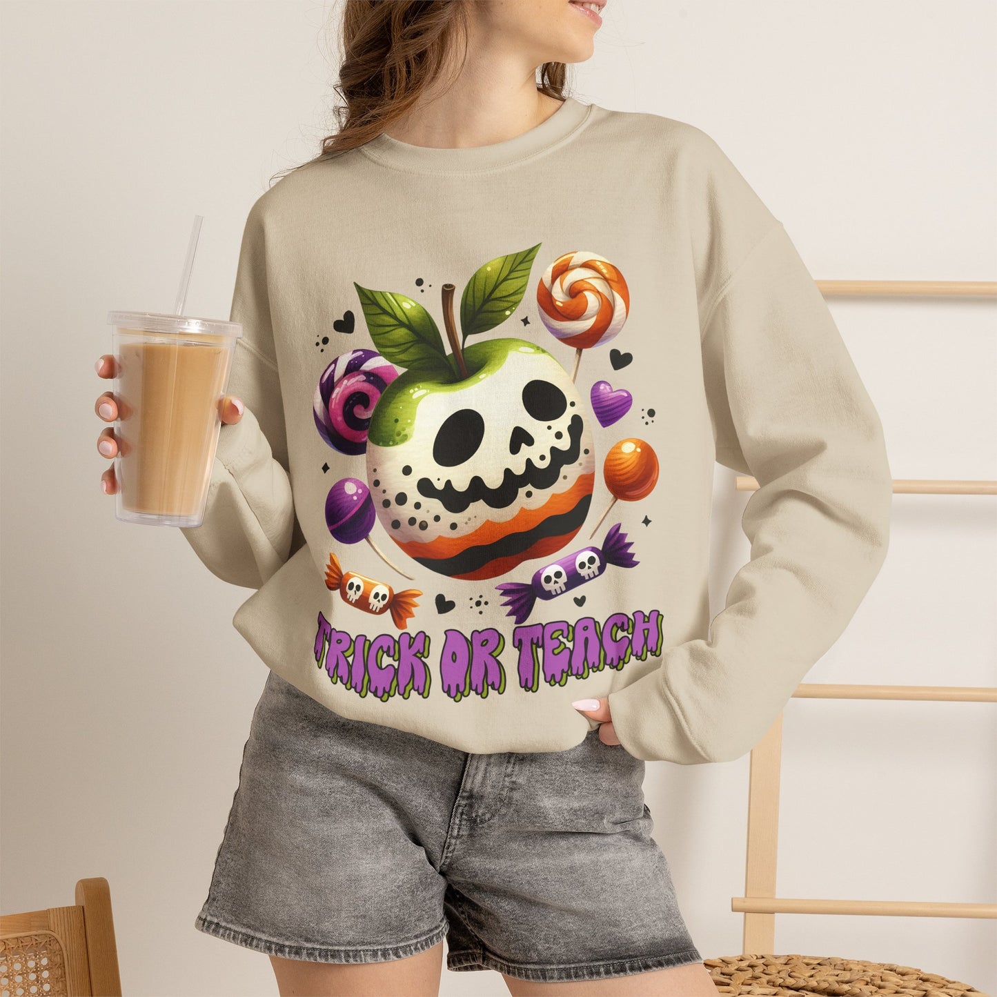 Trick or Teach Teacher Sweatshirt — Candy Apple “Trick or Treat” Crewneck