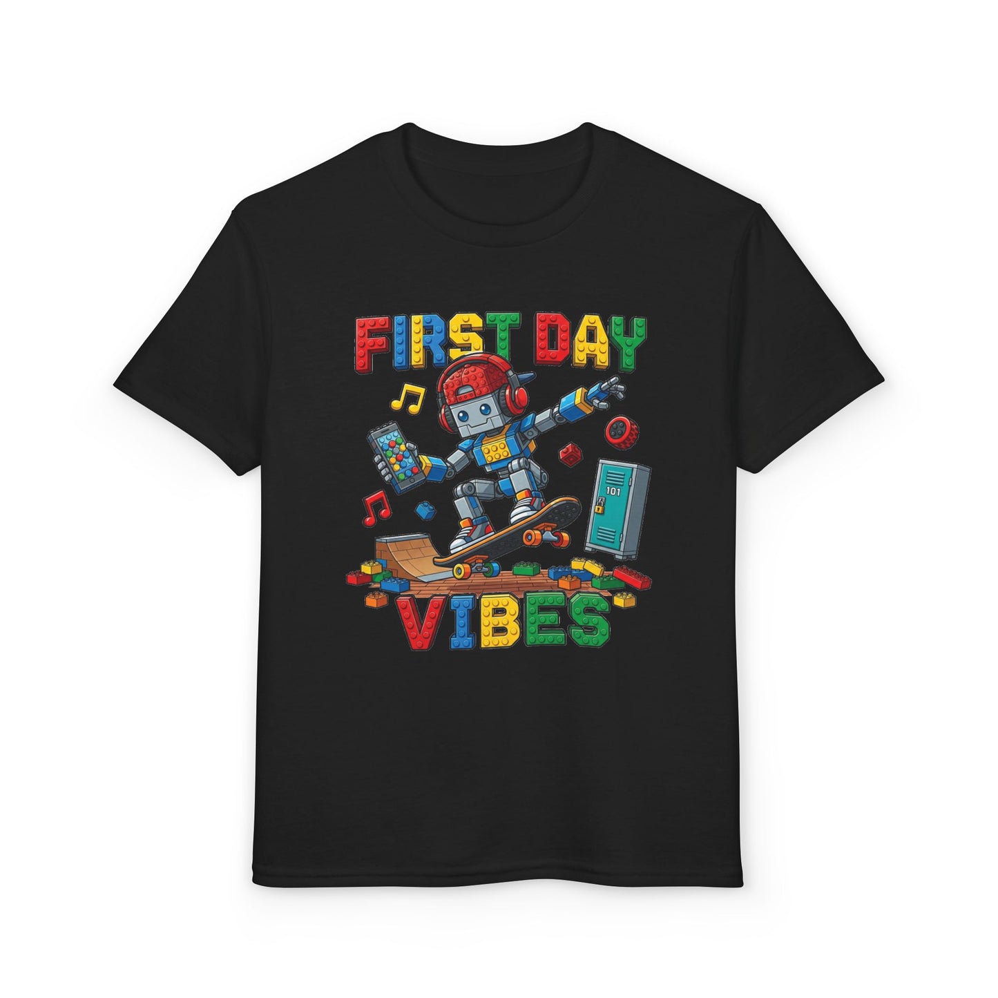 "First Day Vibes" Skateboard Robot Youth Tee
