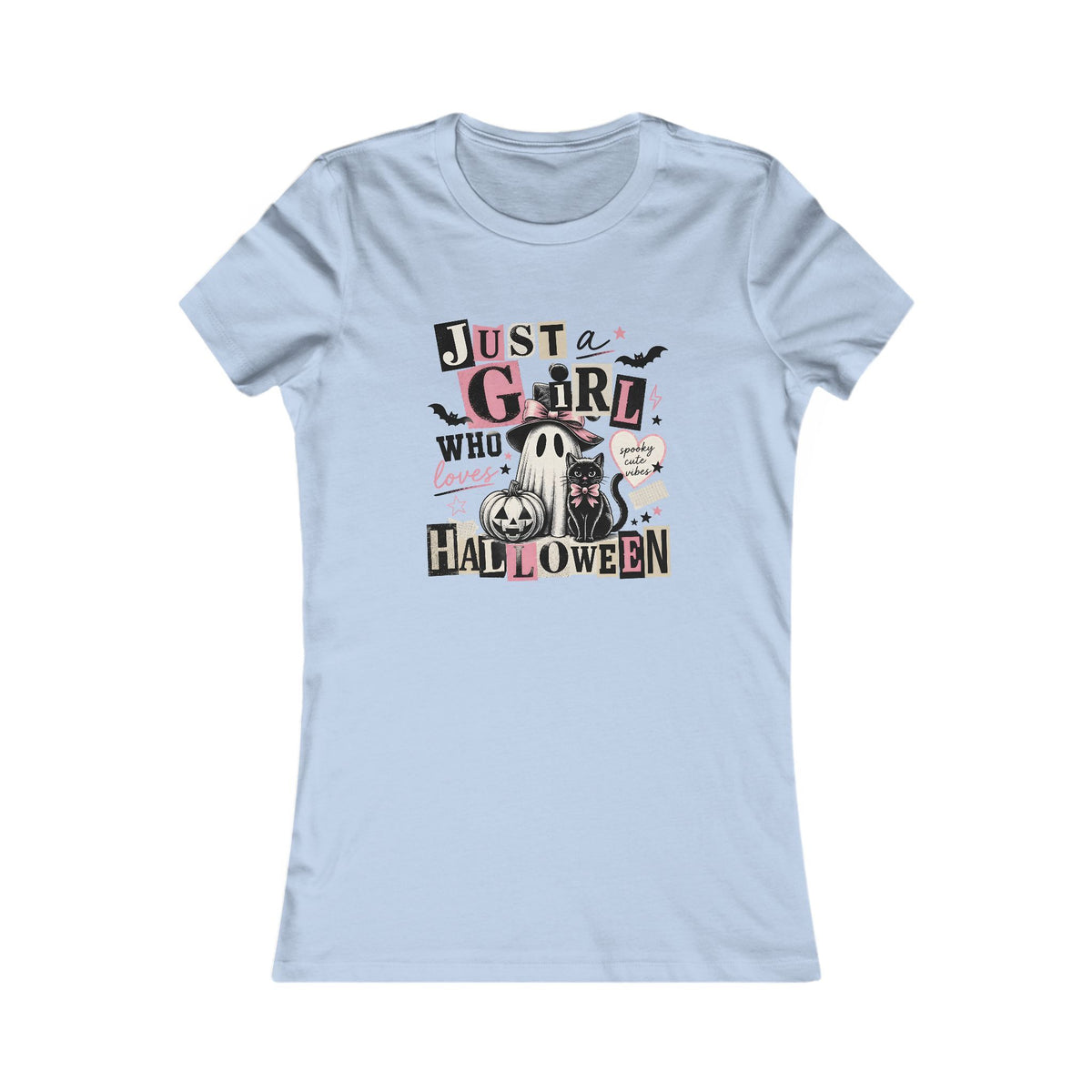 Just a Girl Who Loves Halloween Shirt, Ghost and Black Cat Graphic Tee