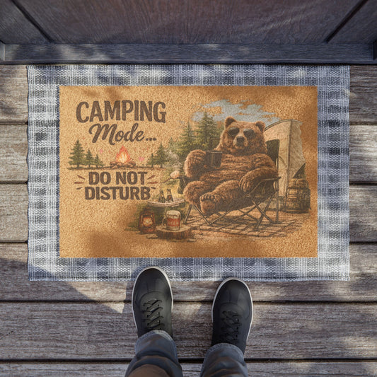 Doormat — "Camping Mode Do Not Disturb" Rustic Bear Camping Welcome Mat