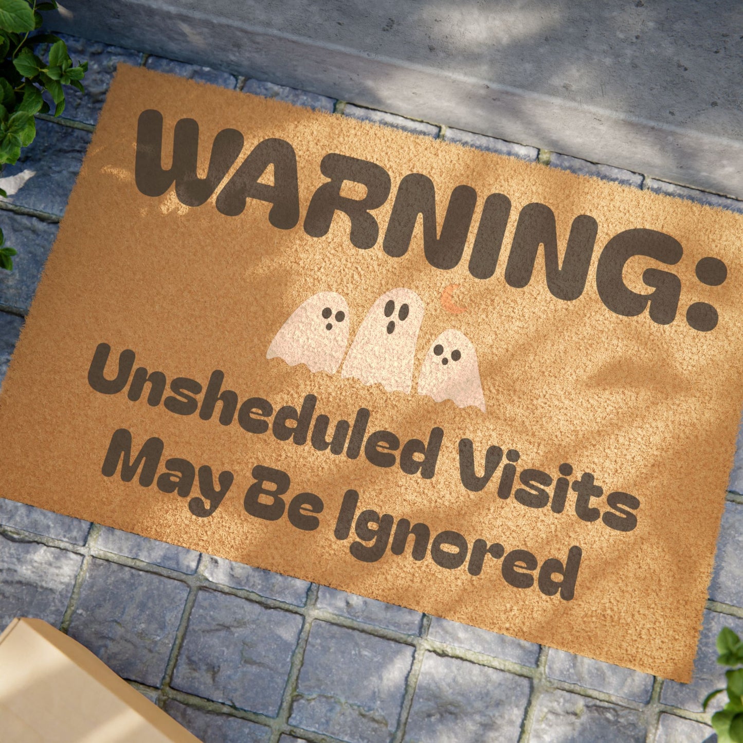 Doormat - "WARNING: Unscheduled Visits May Be Ignored" Halloween Ghost Welcome Mat