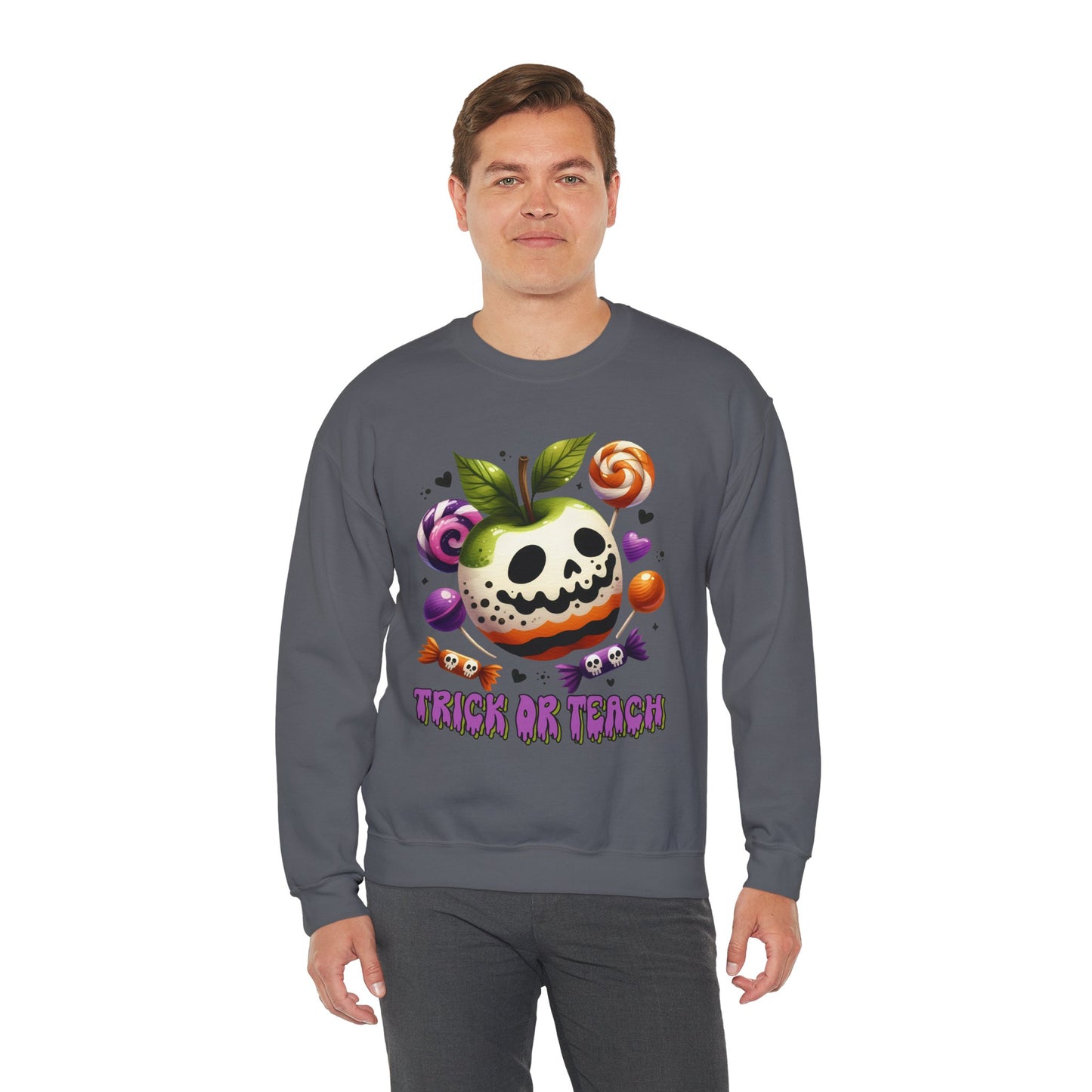 Trick or Teach Teacher Sweatshirt — Candy Apple “Trick or Treat” Crewneck