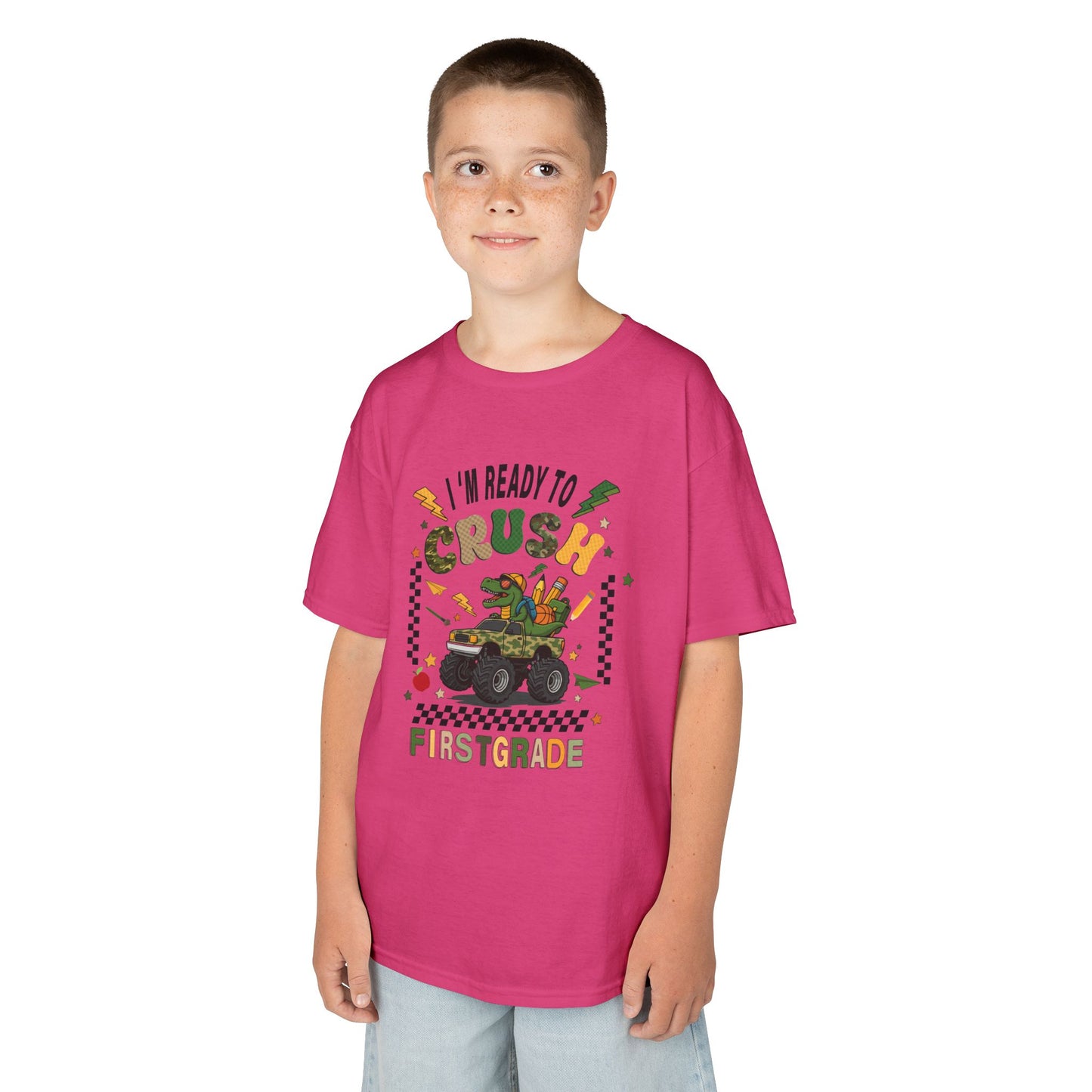 Kids Tee — “I’m Ready to Crush First Grade” Back-to-School Monster Truck Shirt