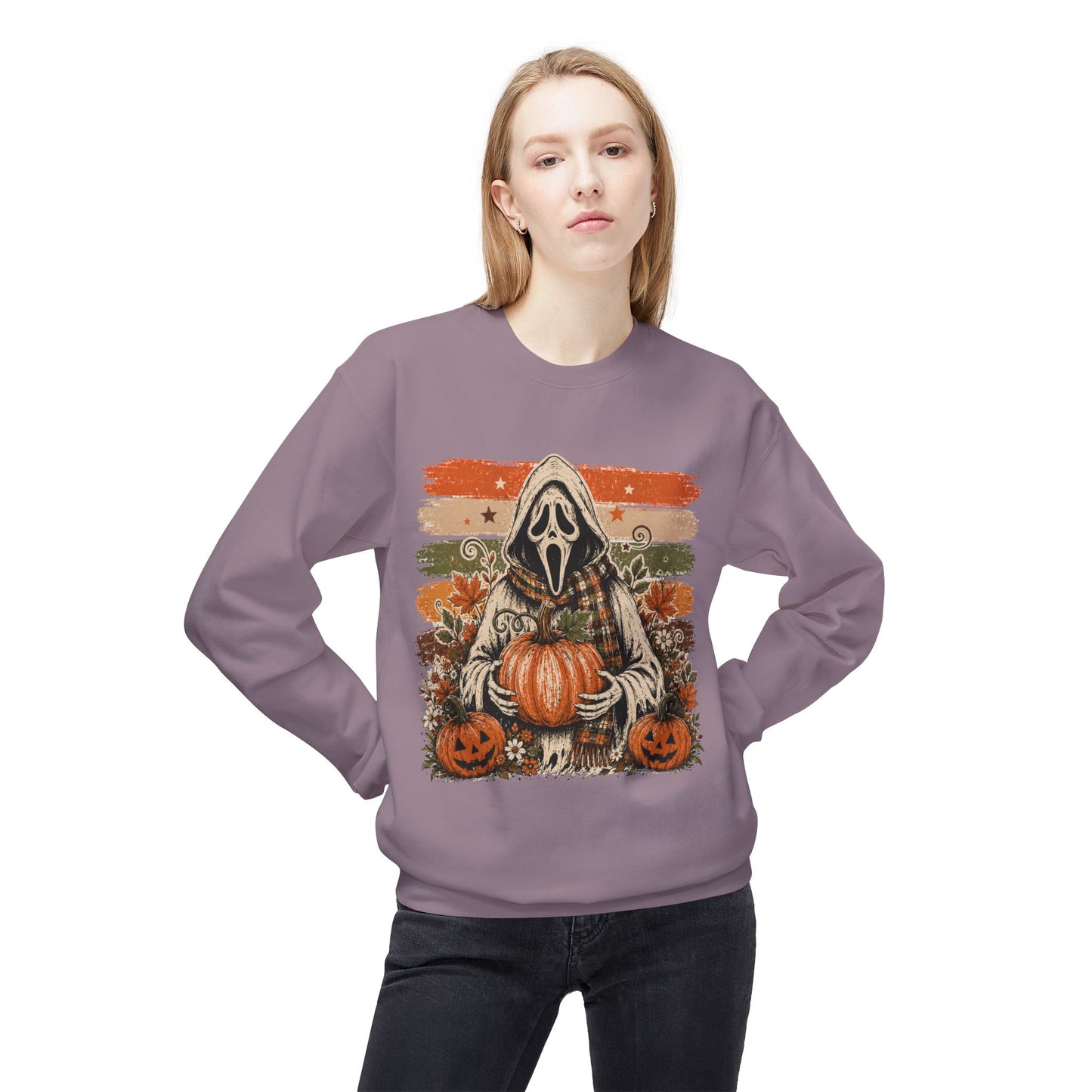 Halloween Scream Mask Crewneck Sweatshirt — Pumpkin & Jack-O'-Lantern Fall Graphic