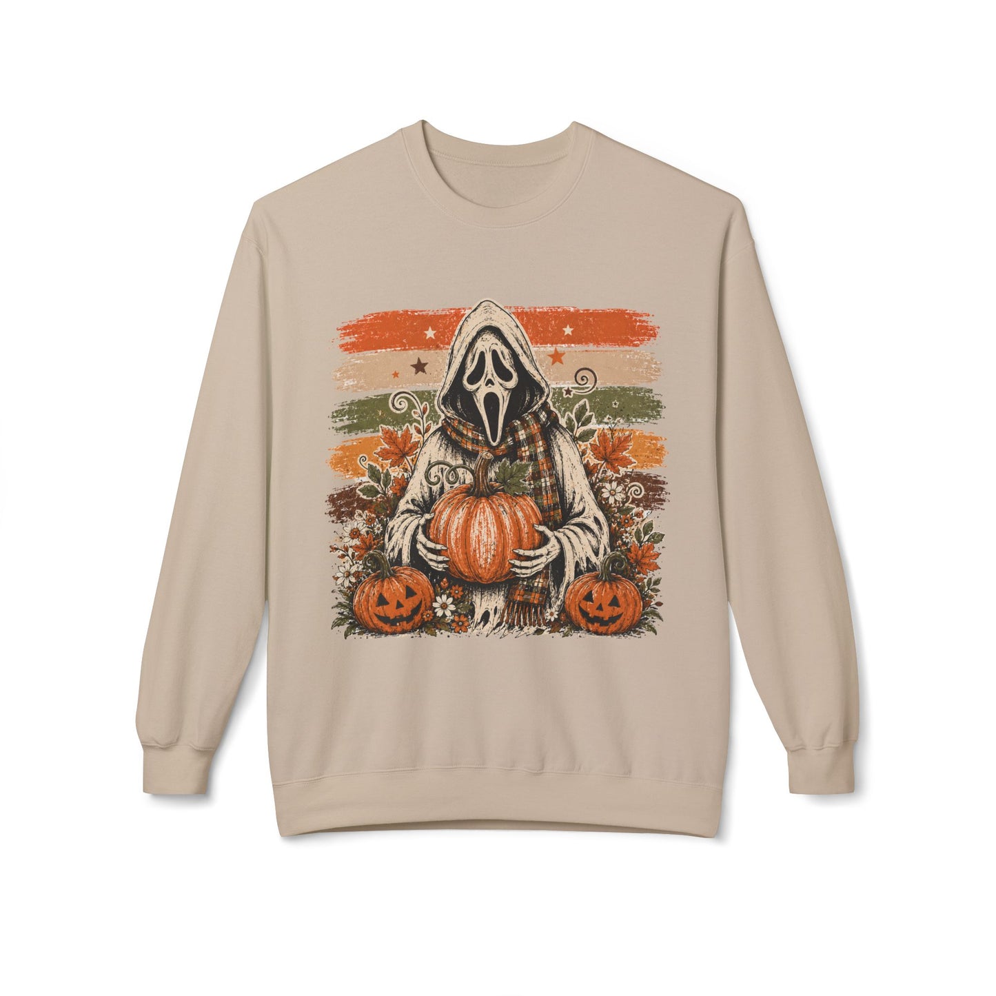 Halloween Scream Mask Crewneck Sweatshirt — Pumpkin & Jack-O'-Lantern Fall Graphic
