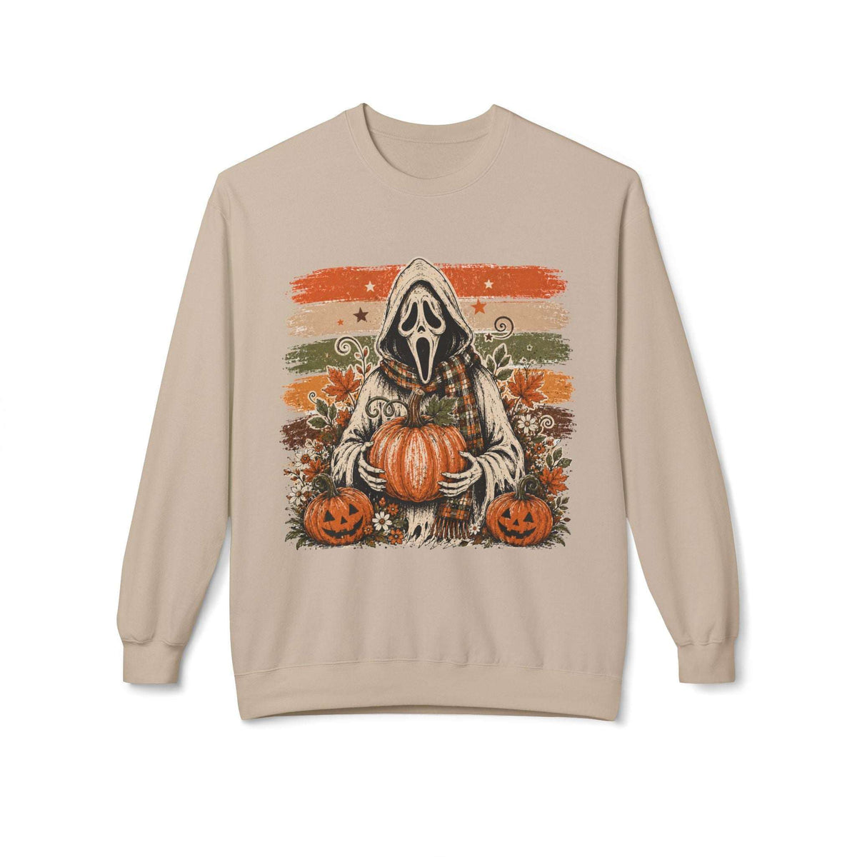 Halloween Scream Mask Crewneck Sweatshirt — Pumpkin & Jack-O'-Lantern Fall Graphic