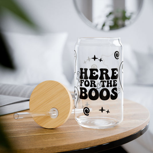 Here for the Boos Glass Sipper – 16oz Halloween Ghost Straw Cup