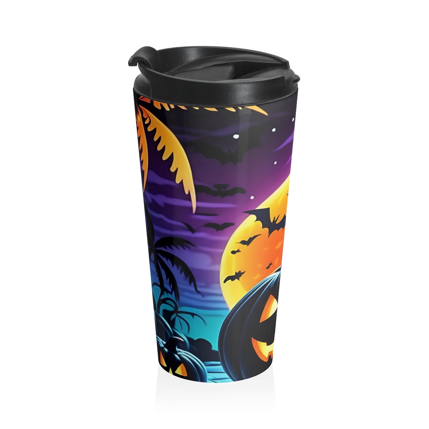 Halloween Pumpkin Travel Mug — Spooky Sunset Stainless Steel Tumbler