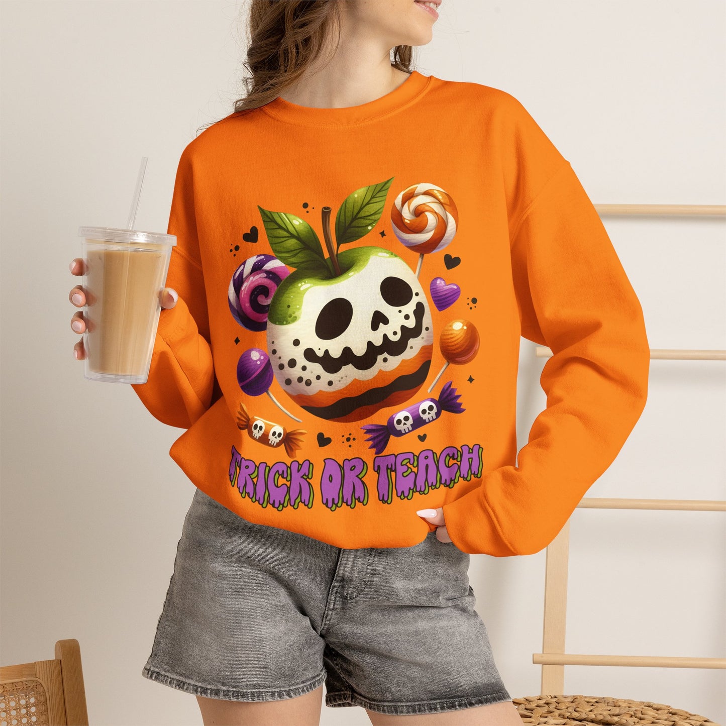 Trick or Teach Teacher Sweatshirt — Candy Apple “Trick or Treat” Crewneck