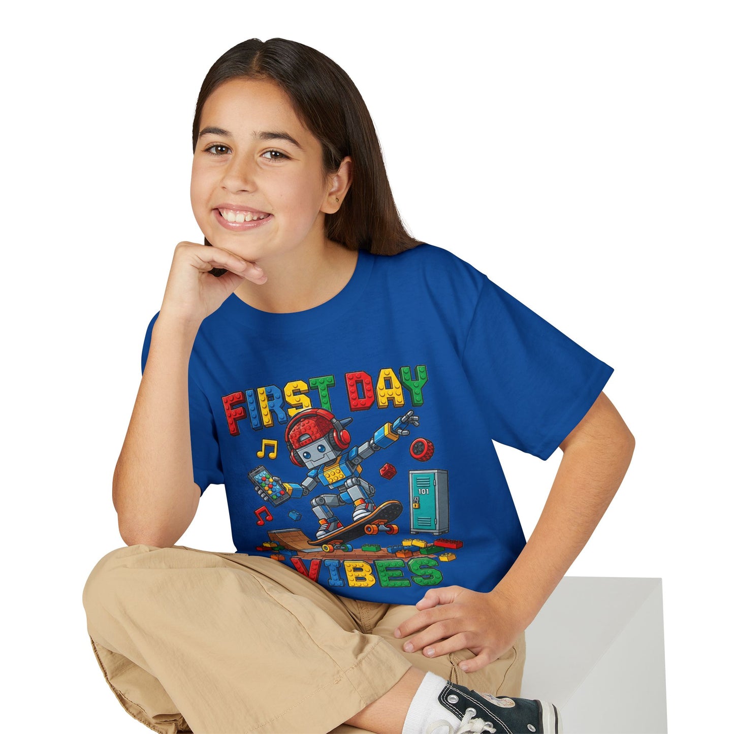 "First Day Vibes" Skateboard Robot Youth Tee