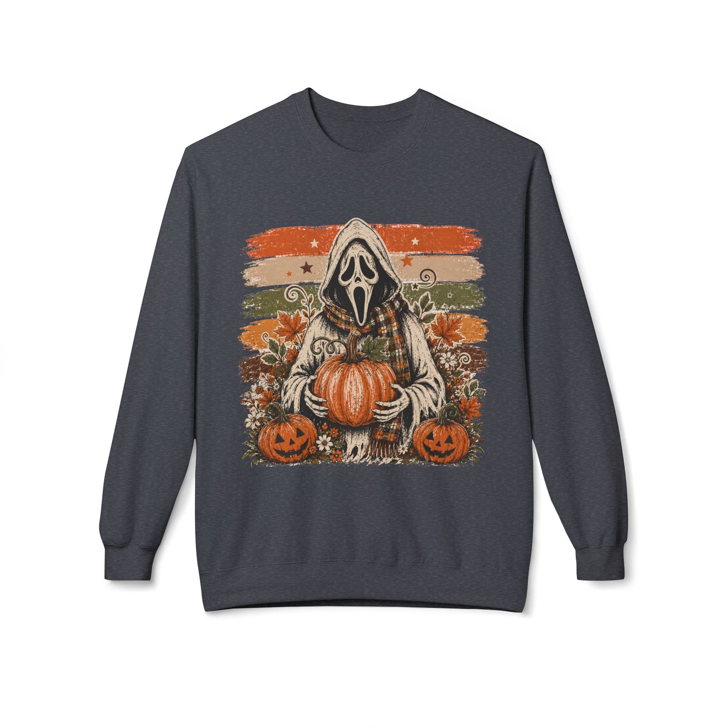 Halloween Scream Mask Crewneck Sweatshirt — Pumpkin & Jack-O'-Lantern Fall Graphic