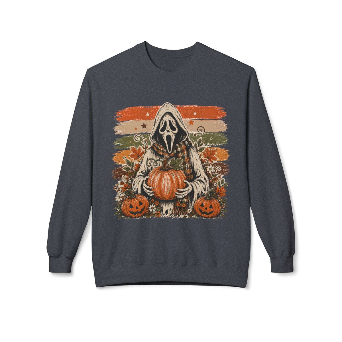Halloween Scream Mask Crewneck Sweatshirt — Pumpkin & Jack-O'-Lantern Fall Graphic