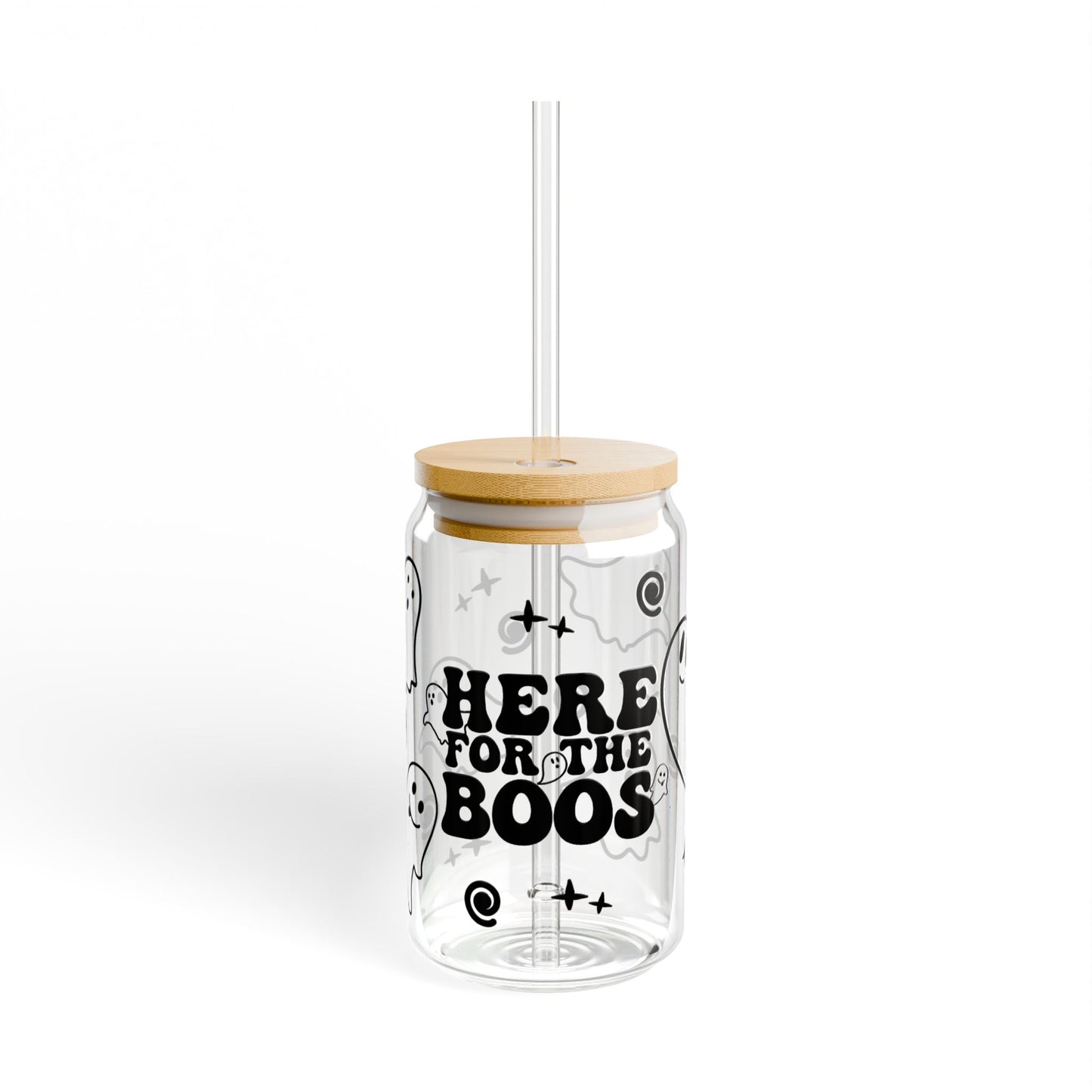 Here for the Boos Glass Sipper – 16oz Halloween Ghost Straw Cup
