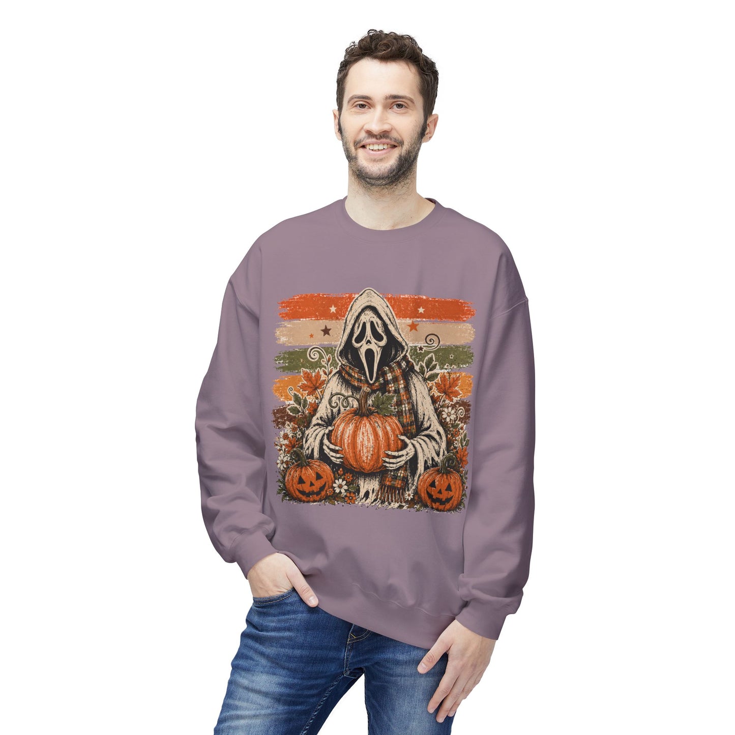 Halloween Scream Mask Crewneck Sweatshirt — Pumpkin & Jack-O'-Lantern Fall Graphic