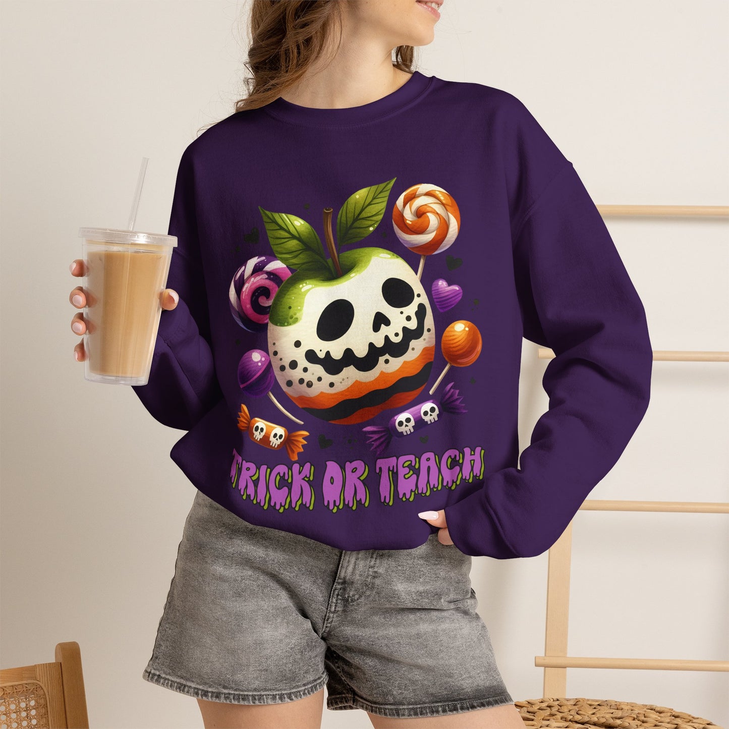 Trick or Teach Teacher Sweatshirt — Candy Apple “Trick or Treat” Crewneck