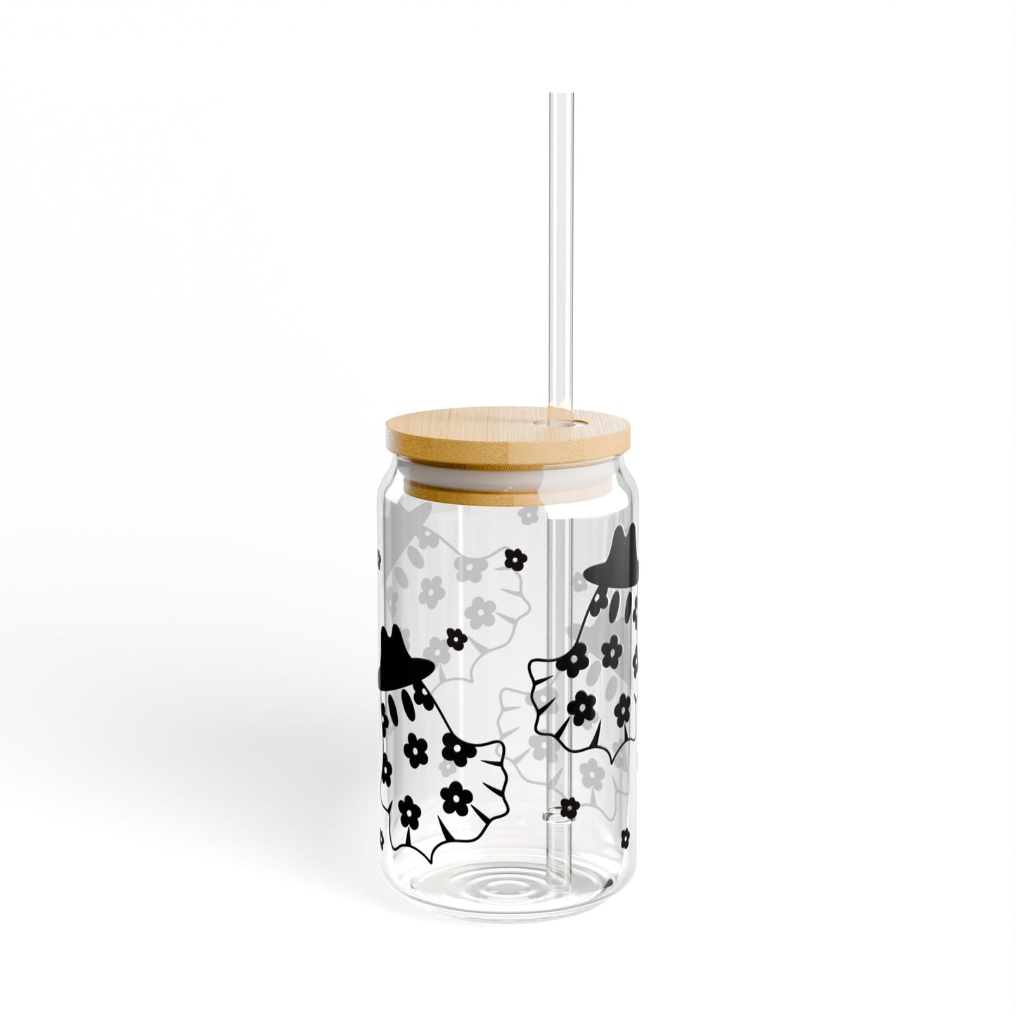 Adorable Cowboo 16oz Ghost Sipper Glass with Bamboo Lid
