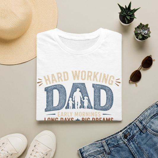 Hard Working Dad T‑Shirt — 'Hard Working DAD: Early Mornings, Long Days, Big Dreams' Father's Day Tee