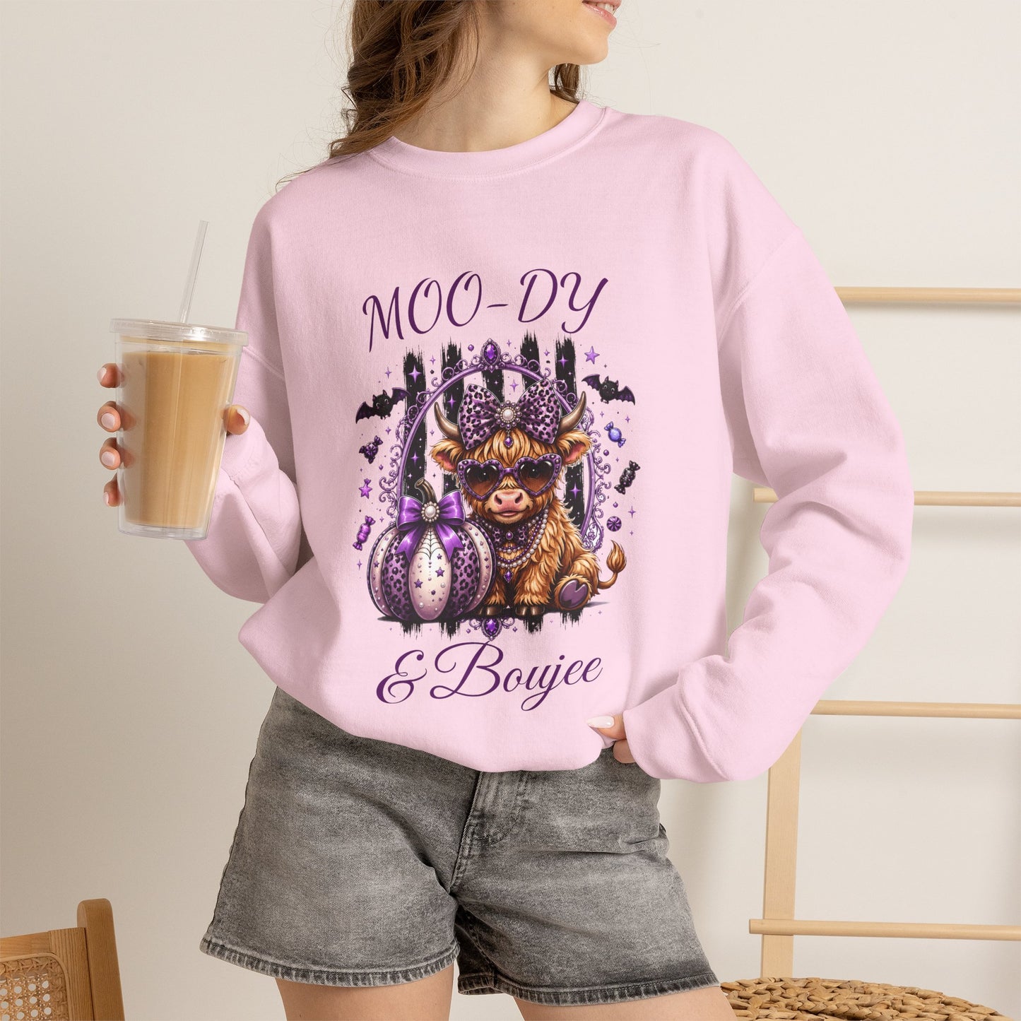 Halloween 'Moo-dy' Cow Crewneck Sweatshirt — Cute Spooky Cow Fall Pullover