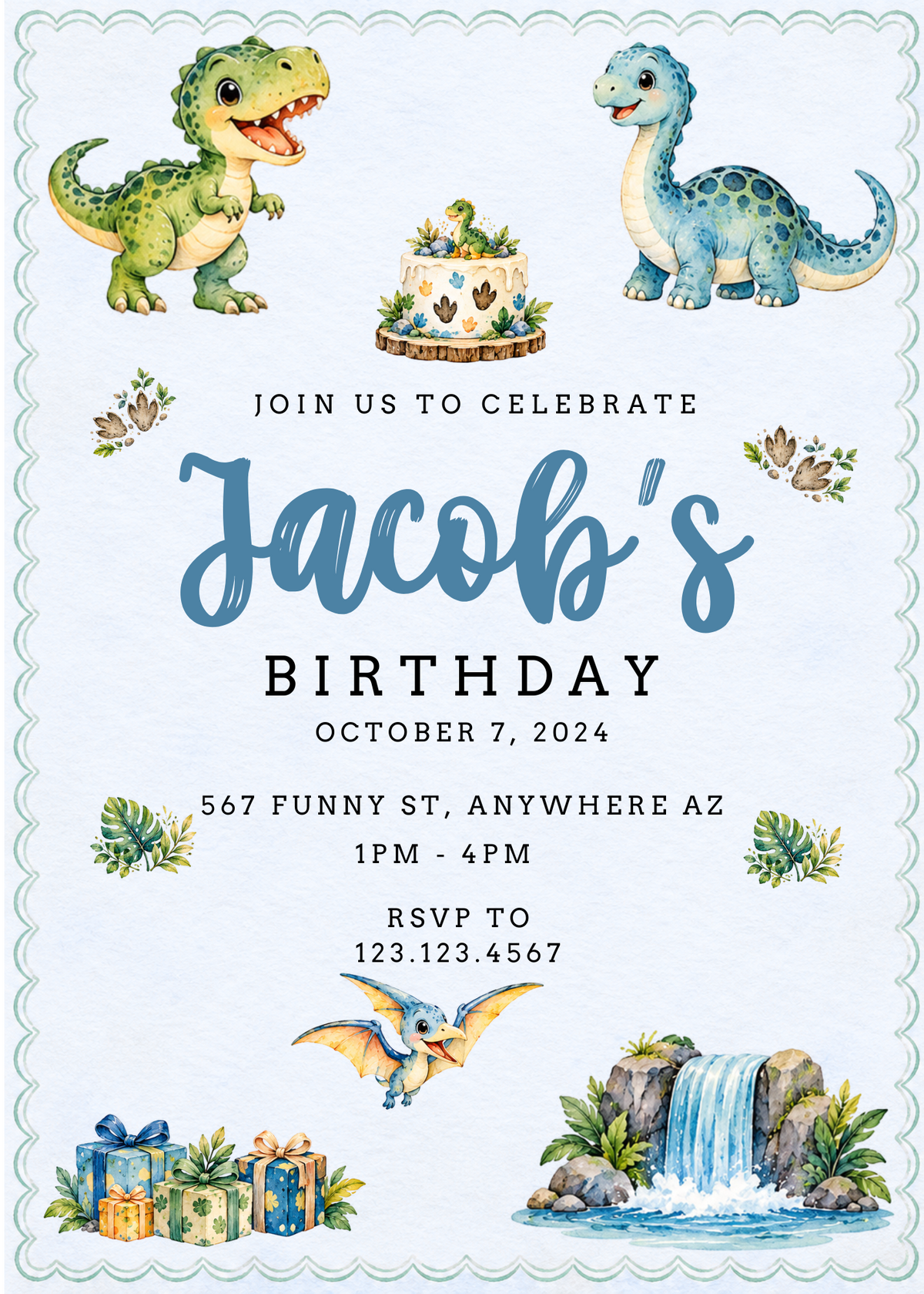Dinosaur Birthday Website Invitation | Editable Canva Template