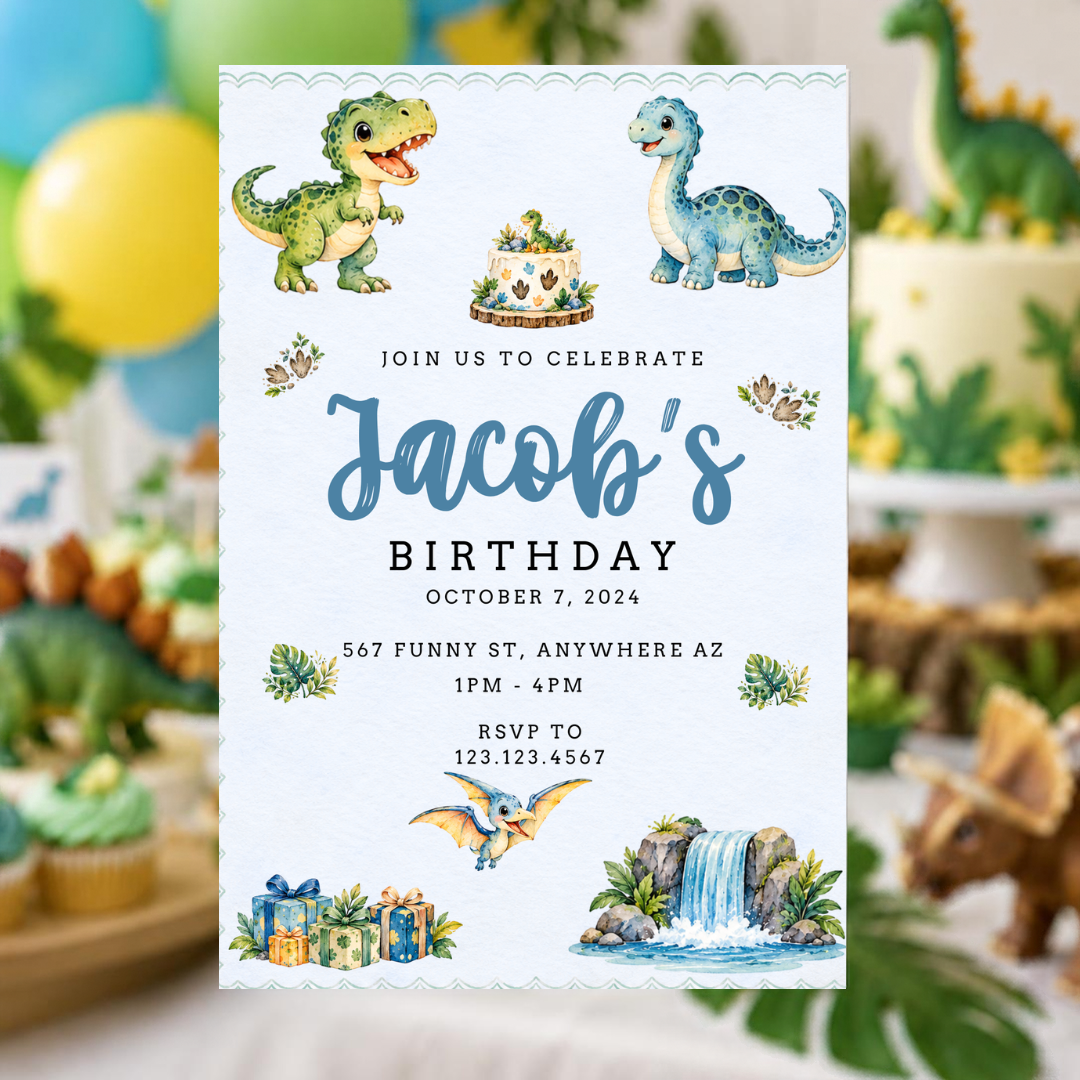 Dinosaur Birthday Website Invitation | Editable Canva Template