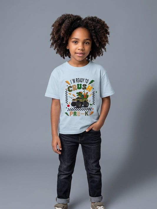 Kids Tee — “I’m Ready to Crush Pre-K” Monster Truck Preschool Shirt