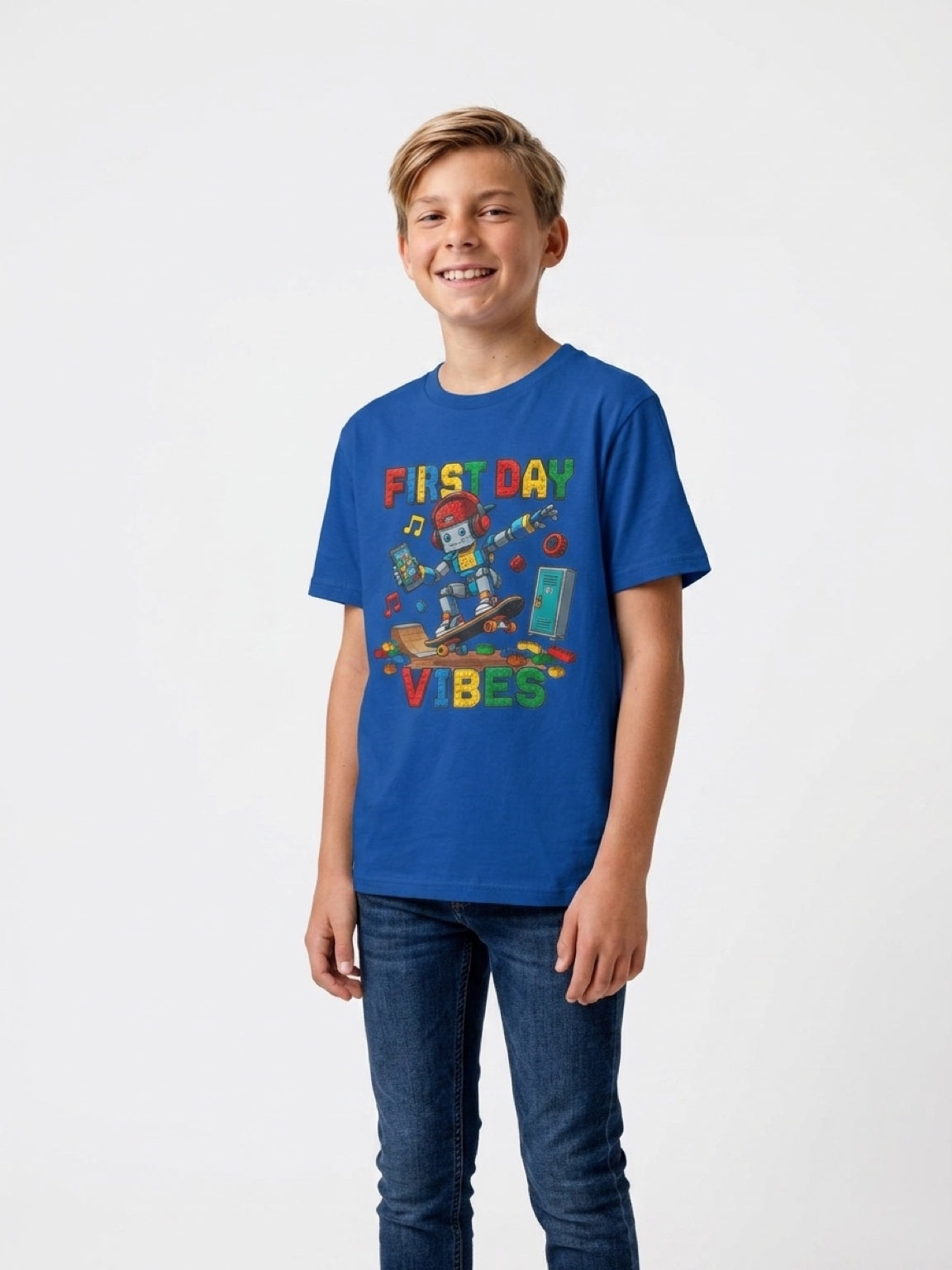 "First Day Vibes" Skateboard Robot Youth Tee