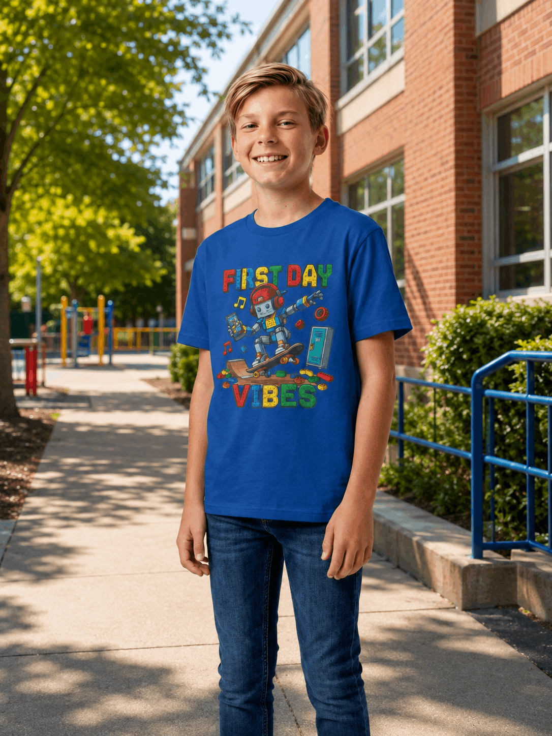"First Day Vibes" Skateboard Robot Youth Tee